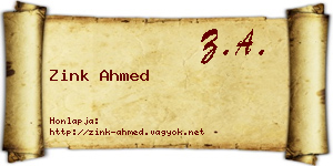 Zink Ahmed névjegykártya